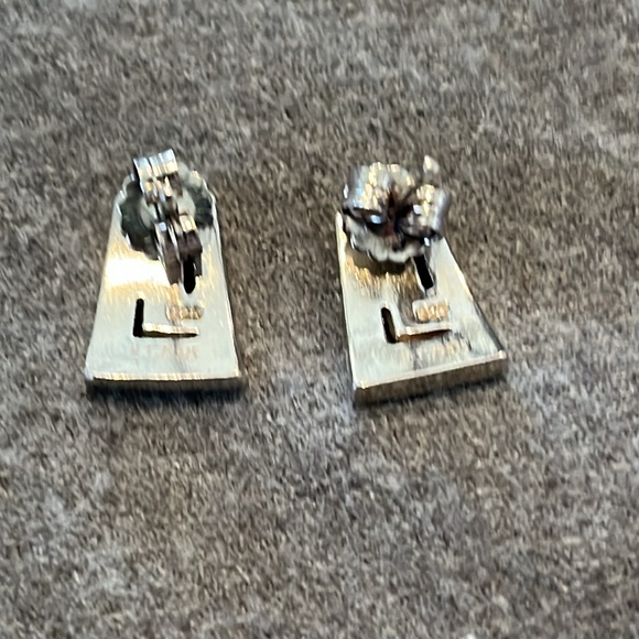 Sterling Blue Opal Inlaid Earrings - Picture 4 of 6